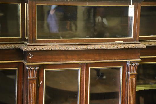 A late Victorian mahogany breakfront display cabinet, W.184cm, D.40cm, H.161cm